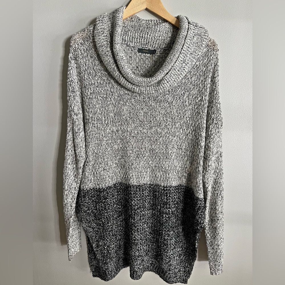 THML Colorblock Cowl Neck Sweater M Oversized Chunky Knit Coastal Cozy Gray